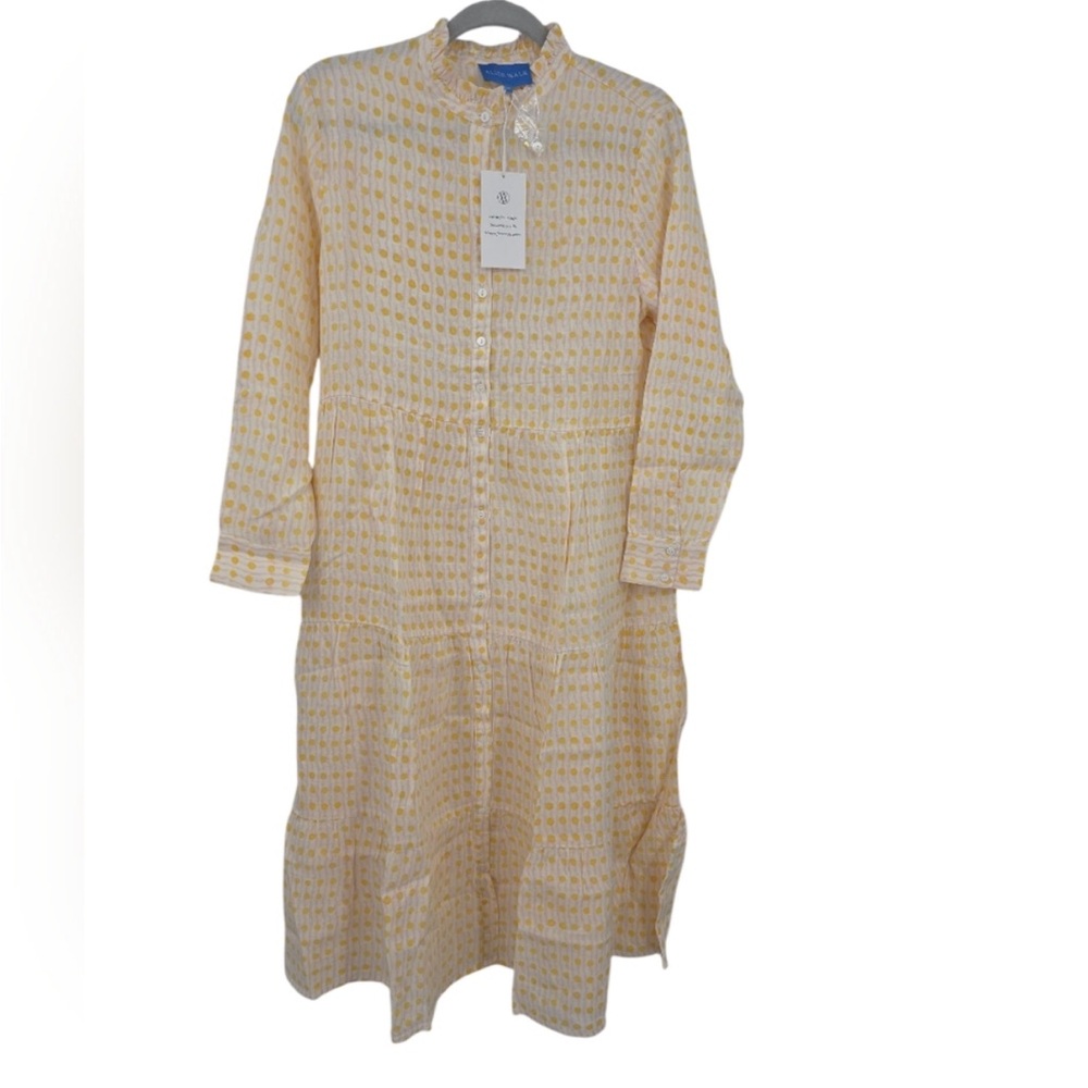 NWT Alice Walk Linen Yellow Pink & White Geometric Print Dress MIDI sz Medium